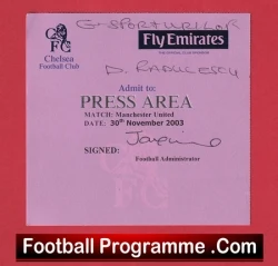 Chelsea v Manchester United 2003 - Press Area Ticket - football memorabilia