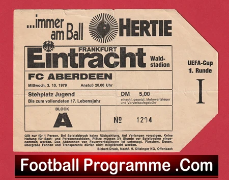 Eintracht Frankfurt v Aberdeen 1979 - Match Ticket Alex Ferguson Manager - Image 2
