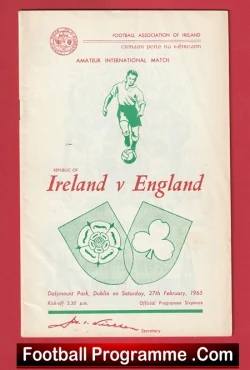 England v Ireland 1965 - Amateur International Dublin - football programme