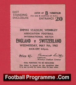 England v Switzerland 1962 - Football Ticket - football memorabilia