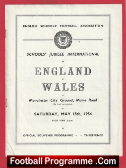 England v Wales 1954 - School Boys Game Maine Road Man City - football programme