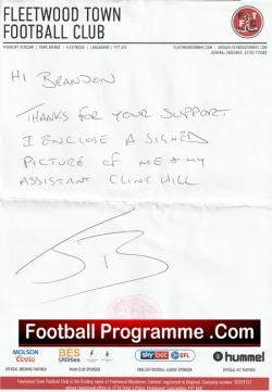 Fleetwood Town Football Club Official Letter - football memorabilia