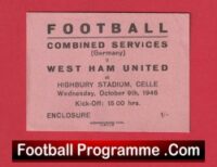 German Combined Services v West Ham United 1946 – Football Ticket at Highbury