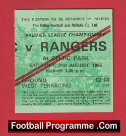 Glasgow Celtic v Glasgow Rangers 1985 - Football Ticket - football memorabilia
