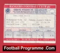 Glasgow Rangers v Manchester United 1990 – Friendly Match Ticket