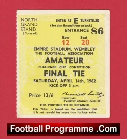 Hounslow Town v Crook Town 1962 - Ticket Amateur Cup Final - football memorabilia