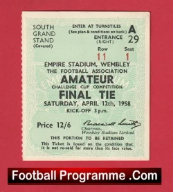 Ilford v  Woking 1958 - Ticket Amateur Cup Final Wembley - football memorabilia