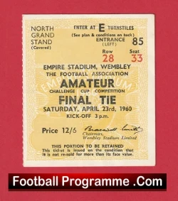 Kingstonian v Hendon 1960 - Ticket Amateur Cup Final Wembley - football memorabilia