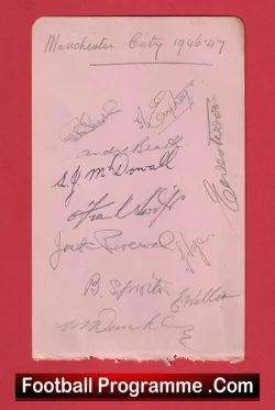 Manchester City Football Club Multi Autographed Signed Sheet 1946 - 1947 - football programme