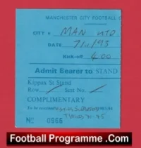 Manchester City v Manchester United 1993 – Visiting Supporters Ticket