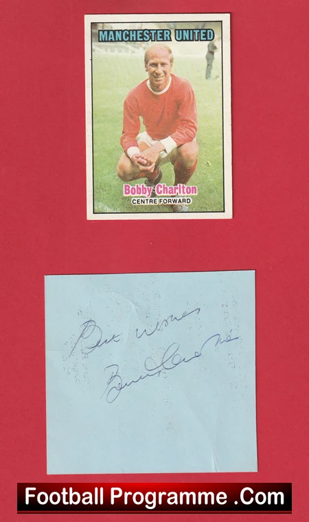 Manchester United Bobby Charlton Signed Sheet + Foootball Card - Image 2