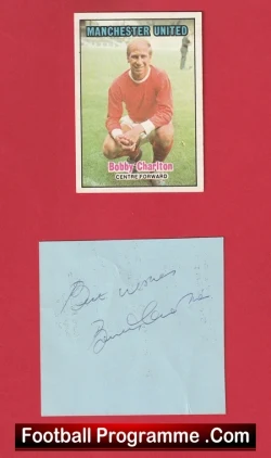 Manchester United Bobby Charlton Signed Sheet + Foootball Card - football programme