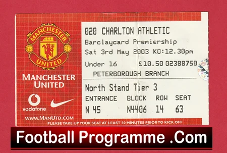 Manchester United v Charlton Athletic 2003 - Match Ticket - Image 2