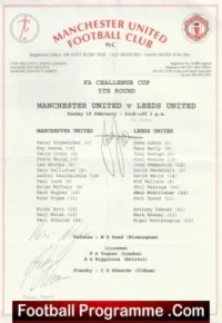Manchester United v Leeds United 1995 – FAC Sheet Signed Jordan + Strachan