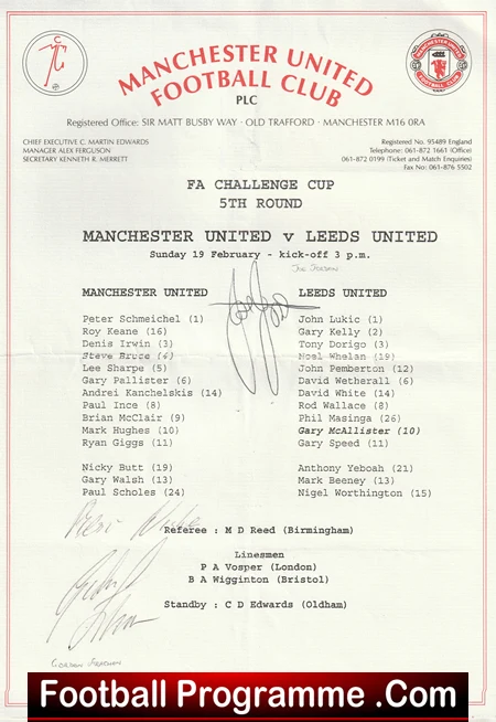 Manchester United v Leeds United 1995 - FAC Sheet Signed Jordan + Strachan - Image 2
