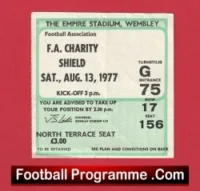 Manchester United v Liverpool 1977 – FA Charity Shield Match Ticket