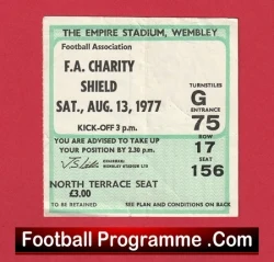 Manchester United v Liverpool 1977 - FA Charity Shield Match Ticket - football memorabilia