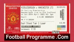 Middlesbrough v Manchester United 2001 - Beam Back Old Trafford Ticket - football memorabilia