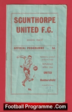 Scunthorpe United v Huddersfield Town 1959 - Denis Law - football programme