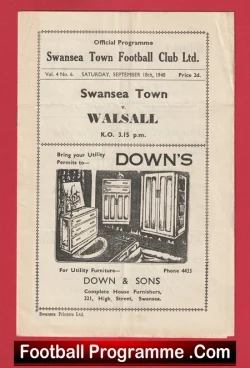 Swansea Town v Walsall 1948 - 1940s - football programme