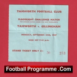 Tamworth v Gillingham 1967 - Football Ticket New Floodlights Opening - football memorabilia