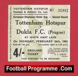 Tottenham Hotspur v Dukla 1962 - European Cup Football Ticket - football memorabilia