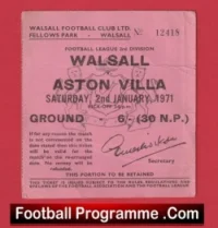 Walsall v Aston Villa 1971 – Match Ticket