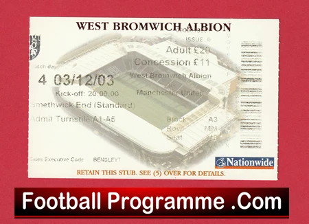 West Bromwich Albion v Manchester United 2003 - WBA Football Ticket - Image 2
