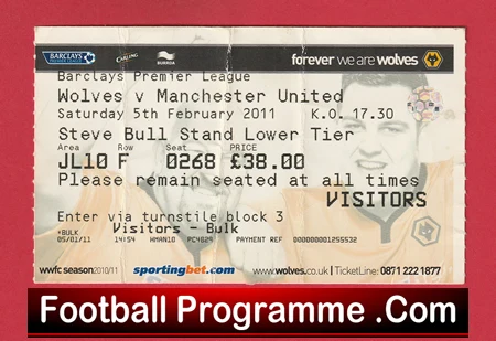 Wolves v Manchester United 2011 - Football Ticket - Image 2