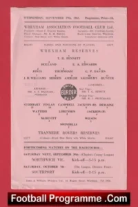 Wrexham v Tranmere Rovers 1961 – Reserves Game Single Sheet