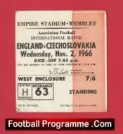 England v Czechoslovakia 1966 – Match Ticket