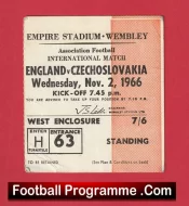 England v Czechoslovakia 1966 – Match Ticket