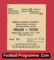 England v Sweden 1959 – Match Ticket