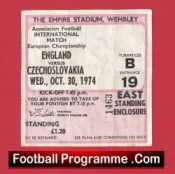 England v Czechoslovakia 1974 – Football Ticket