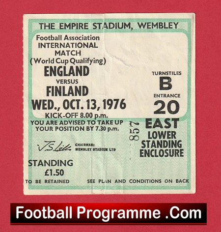 England v Finalnd 1976 - Match Ticket - Image 2