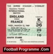 England v France 1969 – Match Ticket