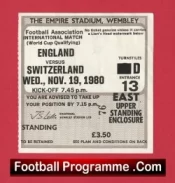 England v Switzerland 1980 – Match Ticket