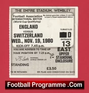 England v Switzerland 1980 – Match Ticket