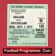 England v Switzerland 1977 – Match Ticket