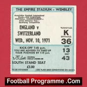 England v Switzerland 1971 – Match Ticket