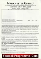 Manchester United Voucher sheet 2001/02