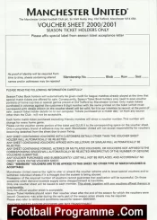 Manchester United Voucher sheet 2000/01