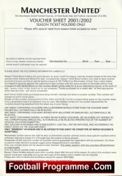 Manchester United Voucher sheet 2001/02