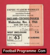 England v Czechoslovakia 1966 – Match Ticket