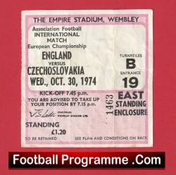 England v Czechoslovakia 1974 - Football Ticket - football memorabilia