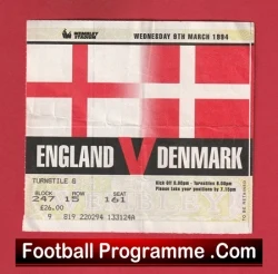 England v Denmark 1994 - Football Ticket - football memorabilia