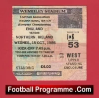 England v Northern Ireland 1986 – Match Ticket