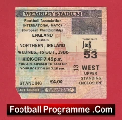 England v Northern Ireland 1986 - Match Ticket - football memorabilia