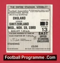 England v Switzerland 1980 – Match Ticket