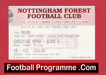 Nottingham Forest v Malmo 1995 - Football Match Ticket UEFA Cup - Image 2